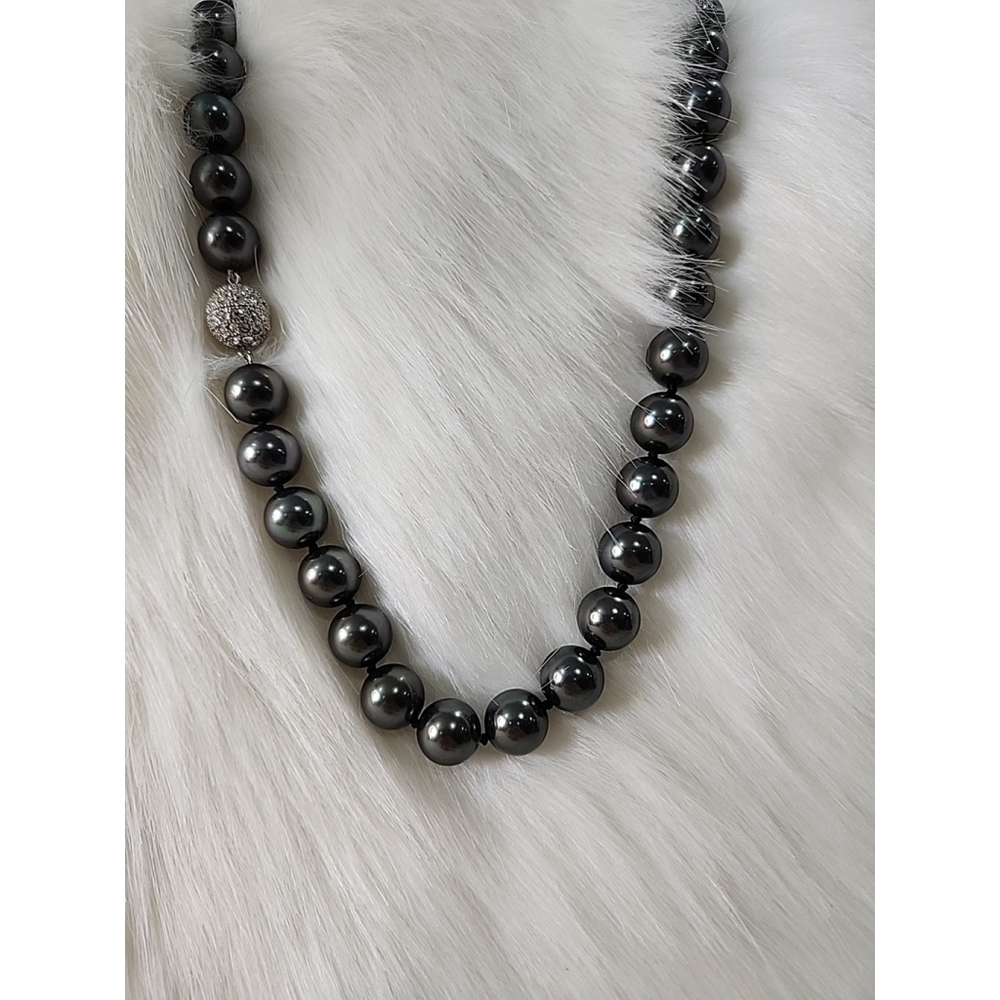 Tahitian Pearl Necklace Pave Crystal Bead 24 Inch - Picture 6 of 6